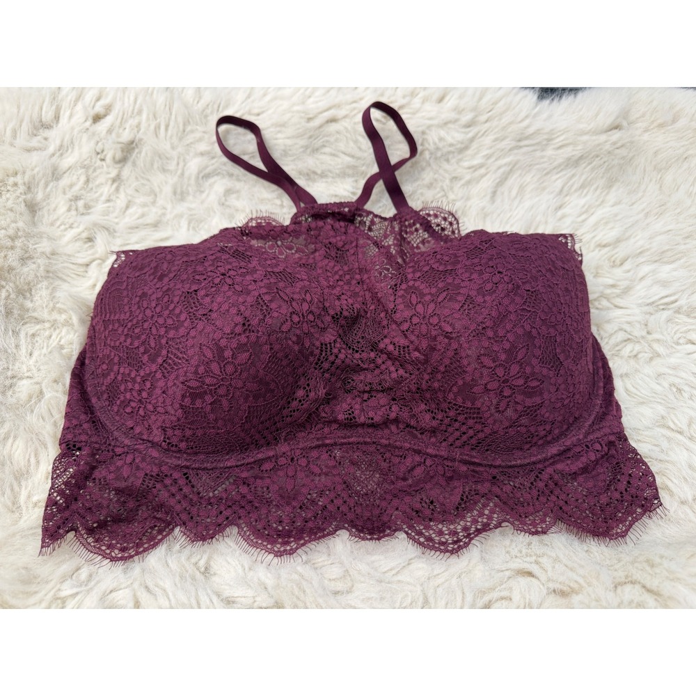 Victoria's Secret PINK Lace High Neck Bralette Plum Burgundy Large DD Racerback